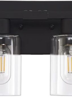 6 Light Bathroom Vanity Light, Matte Black Vanity Light Fixtures, Large Vanity Lights for Bathroom, Farmhouse Light Fixtures with Clear Glass Shade for Bathroom Over Mirror