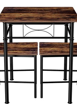 JOIN IRON 3-Piece Kitchen Dining Room Table Set for Small Spaces,Iron Wood Square Table with 2 Chairs for Kitchen Dining Room Furniture