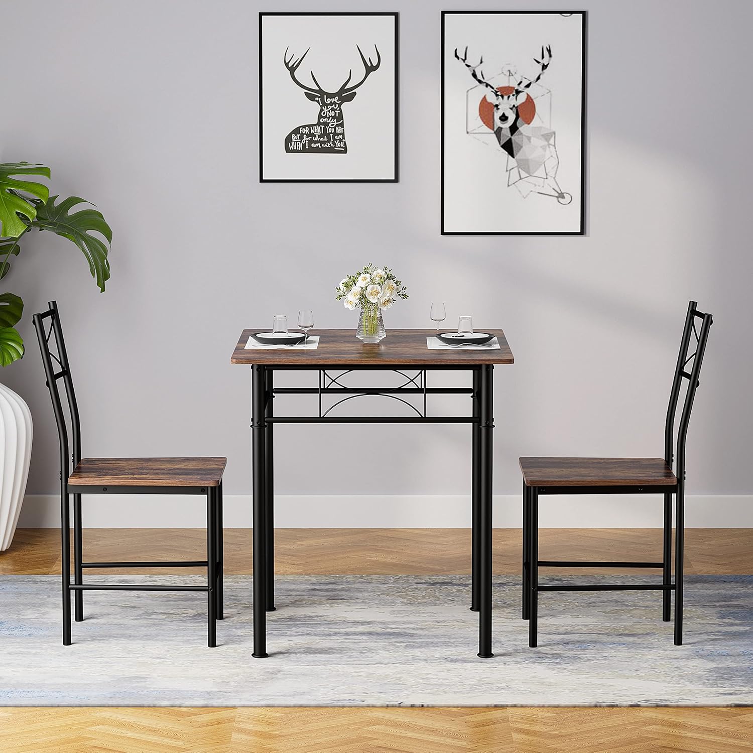 JOIN IRON 3-Piece Kitchen Dining Room Table Set for Small Spaces,Iron Wood Square Table with 2 Chairs for Kitchen Dining Room Furniture - Image 2