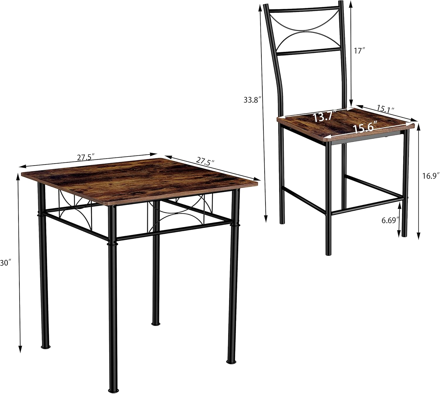 JOIN IRON 3-Piece Kitchen Dining Room Table Set for Small Spaces,Iron Wood Square Table with 2 Chairs for Kitchen Dining Room Furniture - Image 8