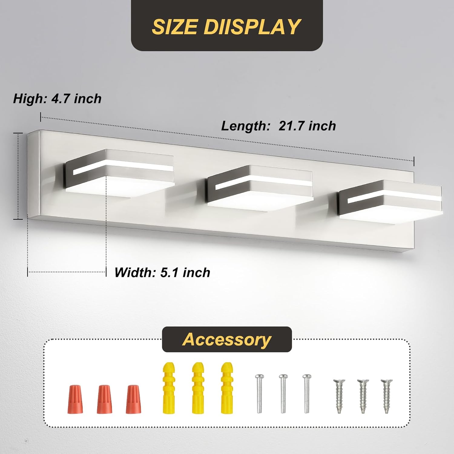 OKELI 3 Light Bathroom Vanity Light Brushed Nickel Modern 24W LED Dimmable Vanity Light Over Mirror 350° Adjustable Lamp Head Cold White 6000K ETL Listed 22Inch - Image 5