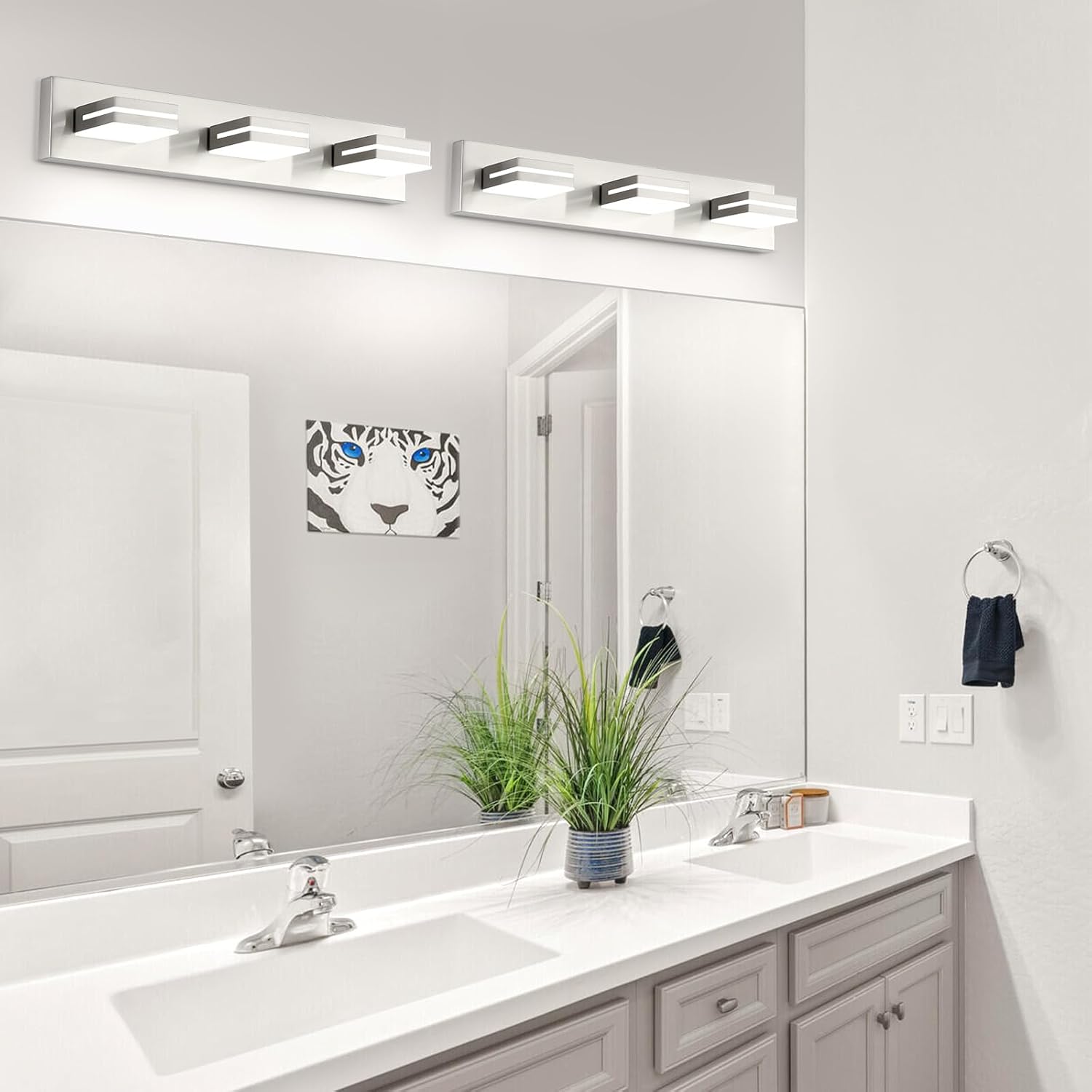 OKELI 3 Light Bathroom Vanity Light Brushed Nickel Modern 24W LED Dimmable Vanity Light Over Mirror 350° Adjustable Lamp Head Cold White 6000K ETL Listed 22Inch - Image 6