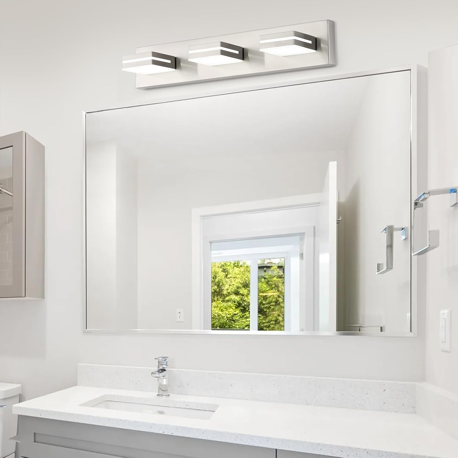OKELI 3 Light Bathroom Vanity Light Brushed Nickel Modern 24W LED Dimmable Vanity Light Over Mirror 350° Adjustable Lamp Head Cold White 6000K ETL Listed 22Inch - Image 7